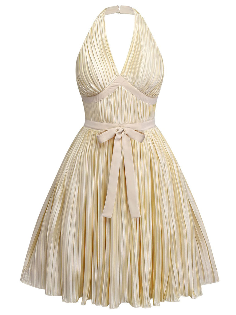 [Vorverkauf] [Übergröße] Gold 1940er Bogen Halter Plissiertes Kleid