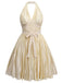 [Vorverkauf] [Übergröße] Gold 1940er Bogen Halter Plissiertes Kleid