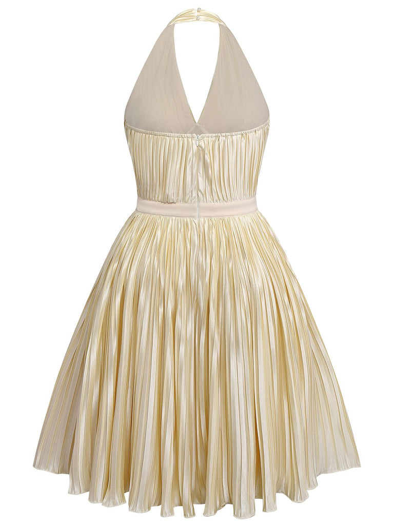 [Vorverkauf] [Übergröße] Gold 1940er Bogen Halter Plissiertes Kleid