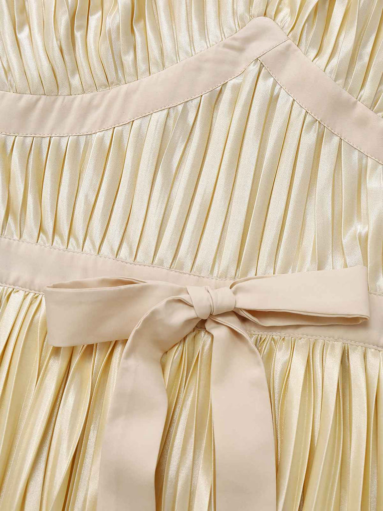 [Vorverkauf] [Übergröße] Gold 1940er Bogen Halter Plissiertes Kleid