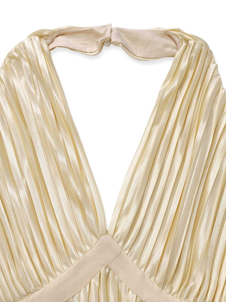 [Vorverkauf] [Übergröße] Gold 1940er Bogen Halter Plissiertes Kleid