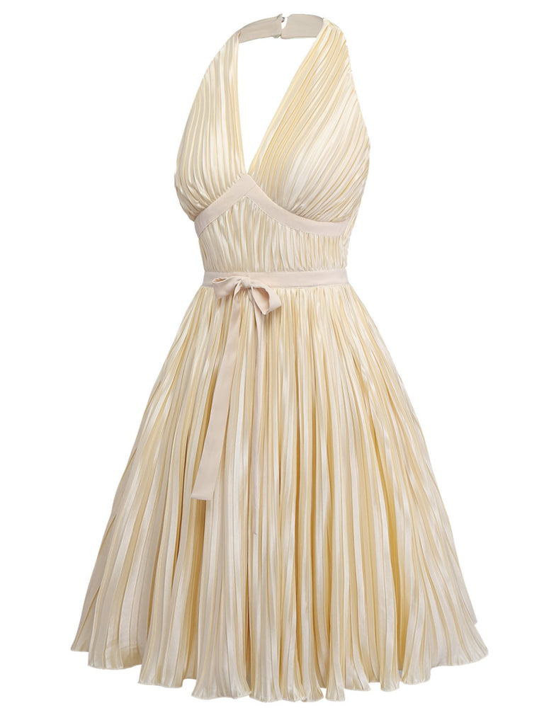 [Vorverkauf] [Übergröße] Gold 1940er Bogen Halter Plissiertes Kleid