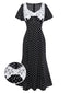 [Vorverkauf] Schwarz 1930er Spitze Patchwork Polka Dot Kleid