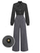 [Vorverkauf] Schwarz 1950er Polka Dot Patchwork Krawattenhals Jumpsuit