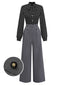 [Vorverkauf] Schwarz 1950er Polka Dot Patchwork Krawattenhals Jumpsuit