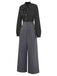[Vorverkauf] Schwarz 1950er Polka Dot Patchwork Krawattenhals Jumpsuit