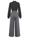 [Vorverkauf] Schwarz 1950er Polka Dot Patchwork Krawattenhals Jumpsuit