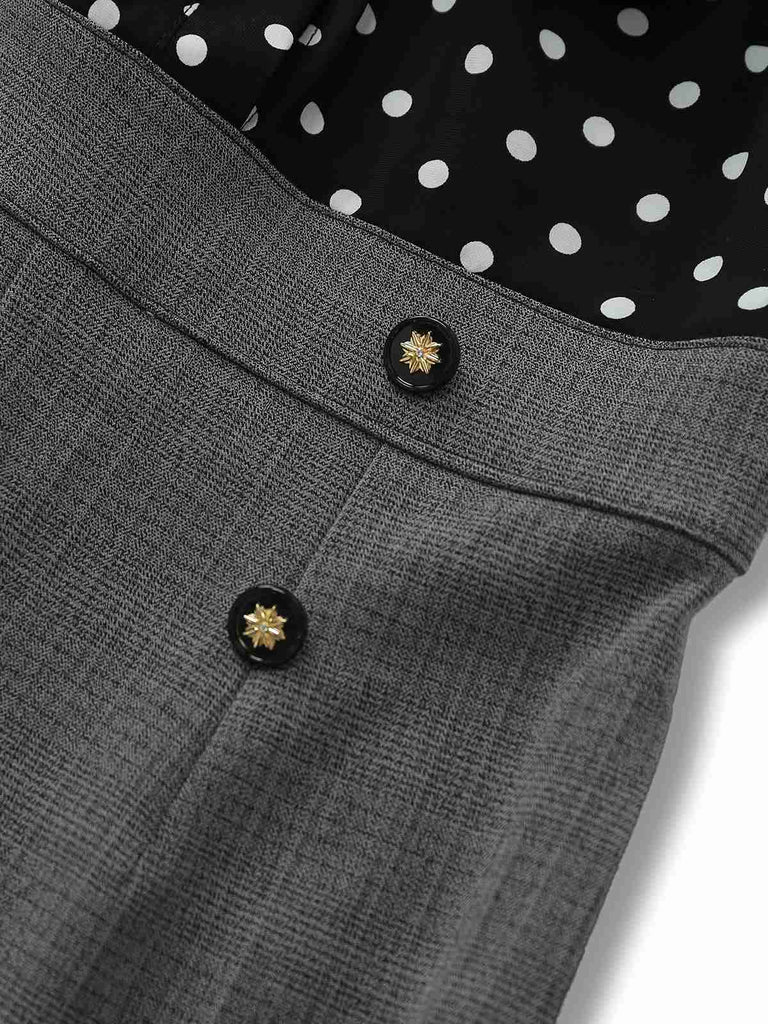 [Vorverkauf] Schwarz 1950er Polka Dot Patchwork Krawattenhals Jumpsuit
