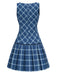 [Vorverkauf] Blau 1960er Tartan Bogen Plissiertes Mod Kleid