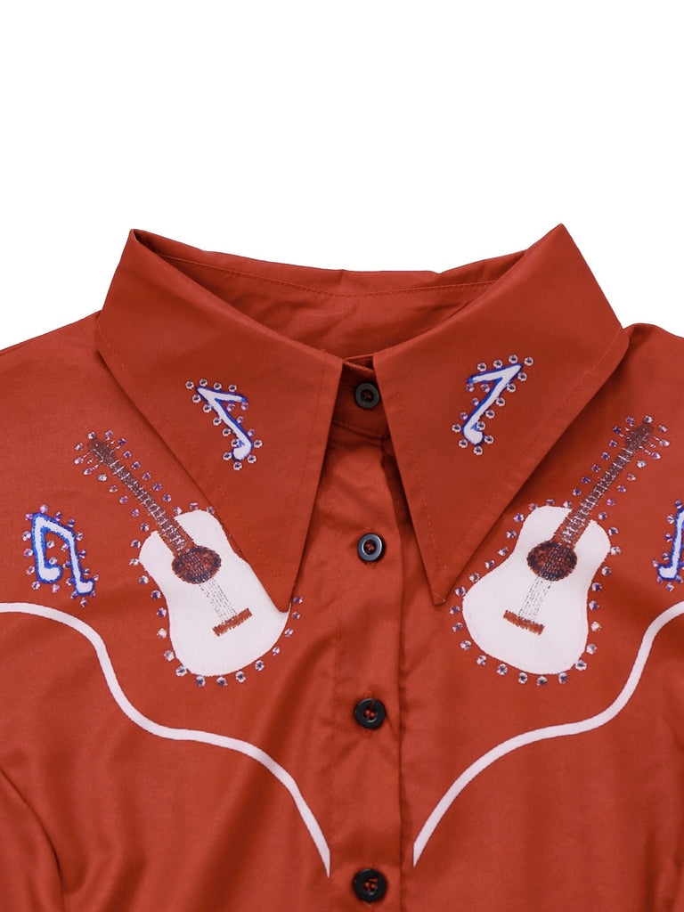 Rot 1950er Gitarre & Hinweise Revers Kleid