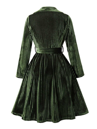 Grün 1950er Weihnachten Cord Langarm Kleid