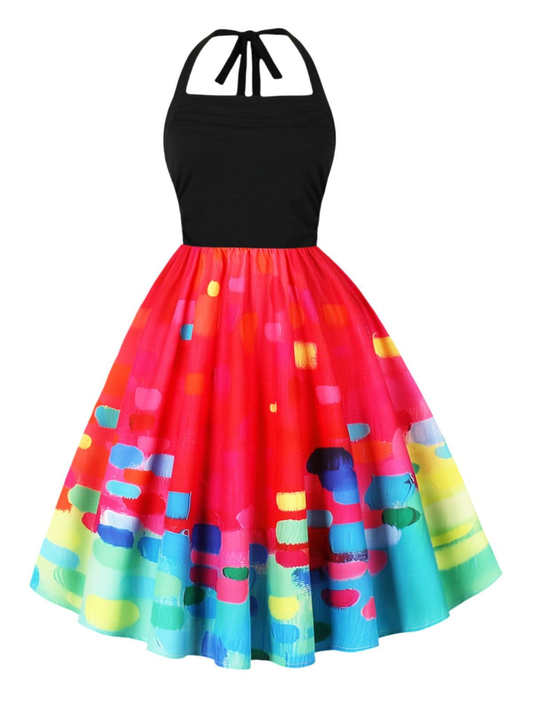 Rot 1950er Psychedelisch Malerei Drucken Halter Kleid