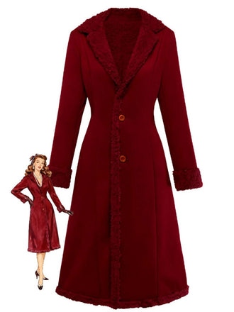 1930er Solide Revers Taste Wildleder Mittellang Mantel