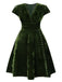 [Vorverkauf] [Übergröße] Grün 1940er Tief V-Ausschnitt Perle Samt Kleid