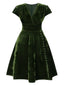 [Vorverkauf] [Übergröße] Grün 1940er Tief V-Ausschnitt Perle Samt Kleid