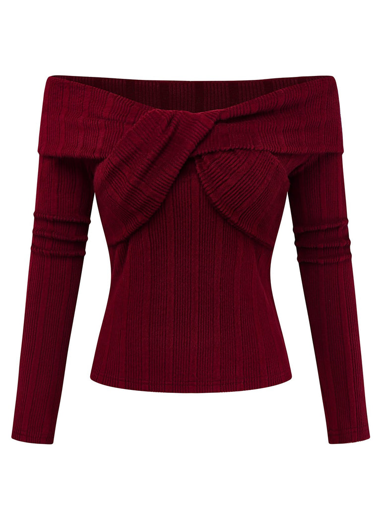 [Vorverkauf] 2PCS Rot 1960er Verdreht Stricken Top & Plissiertes Rock
