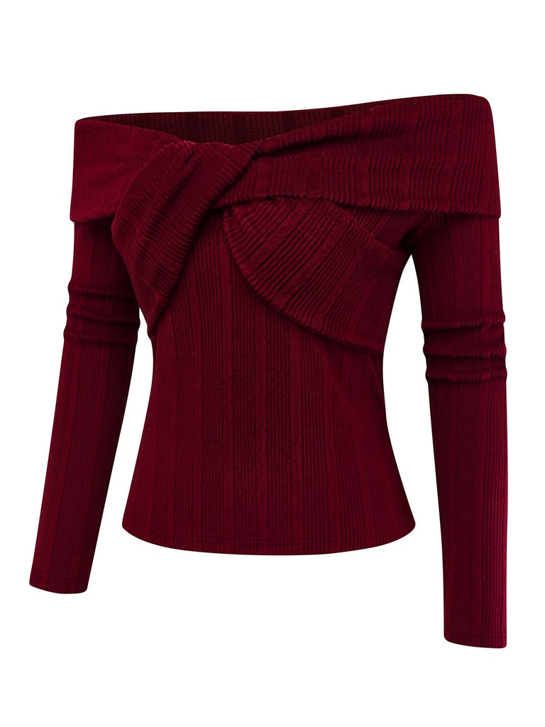 [Vorverkauf] 2PCS Rot 1960er Verdreht Stricken Top & Plissiertes Rock