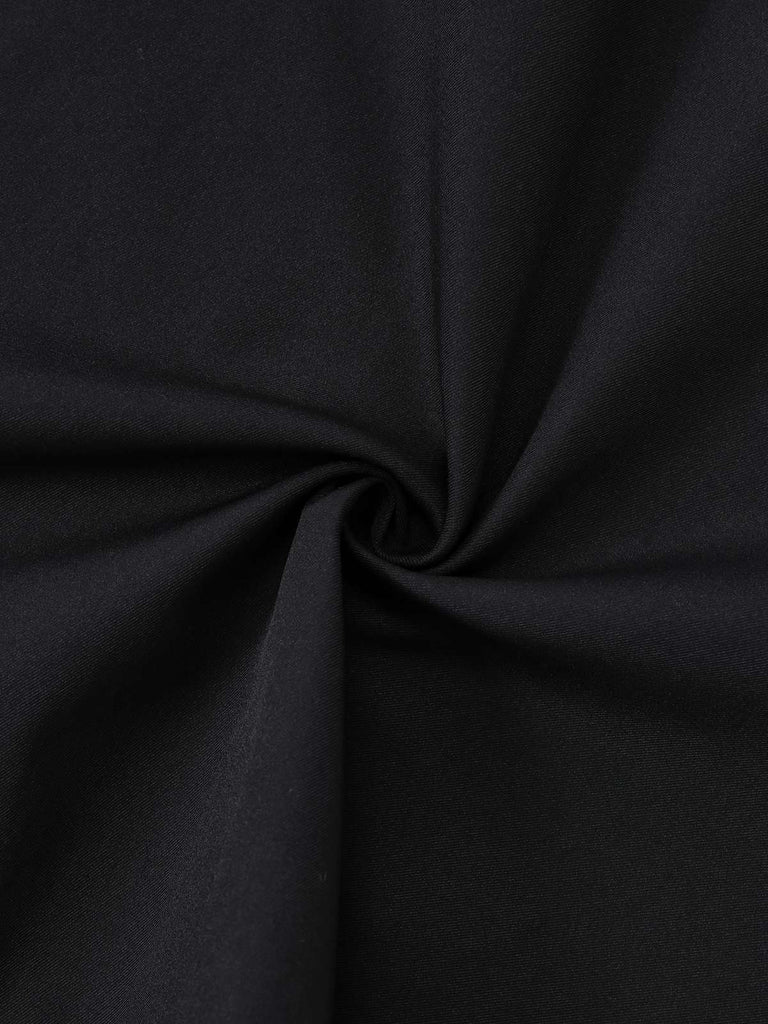 [Vorverkauf] Schwarz 1950er Solide Plüsch Kap Geknöpft Kleid