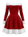 Rot 1960er Weihnachten Samt Schulterfrei Langarm Kleid