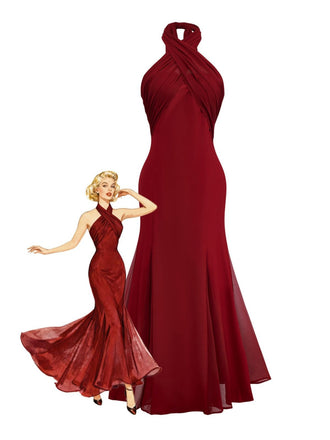 1930er Solide Chiffon Criss Kreuzen Trägerlos Cabrio Kleid