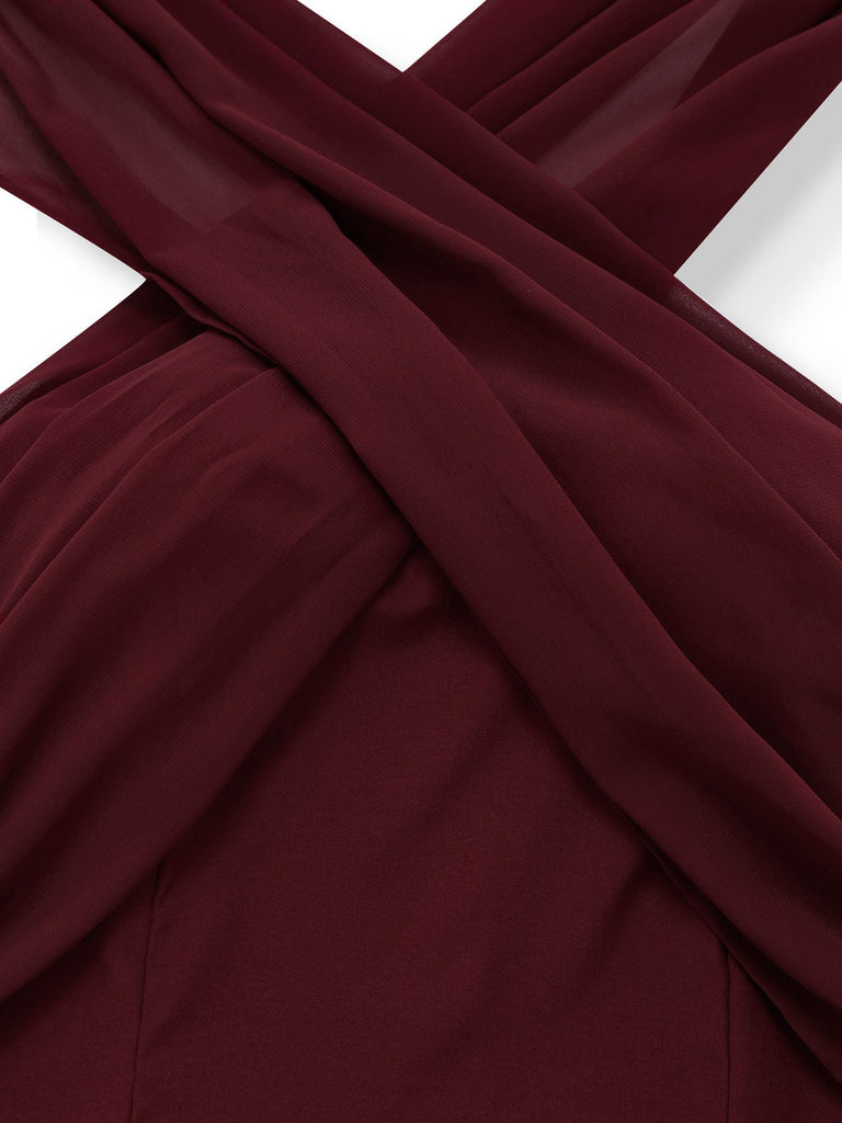 1930er Solide Chiffon Criss Kreuzen Trägerlos Cabrio Kleid