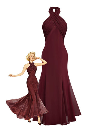 1930er Solide Chiffon Criss Kreuzen Trägerlos Cabrio Kleid