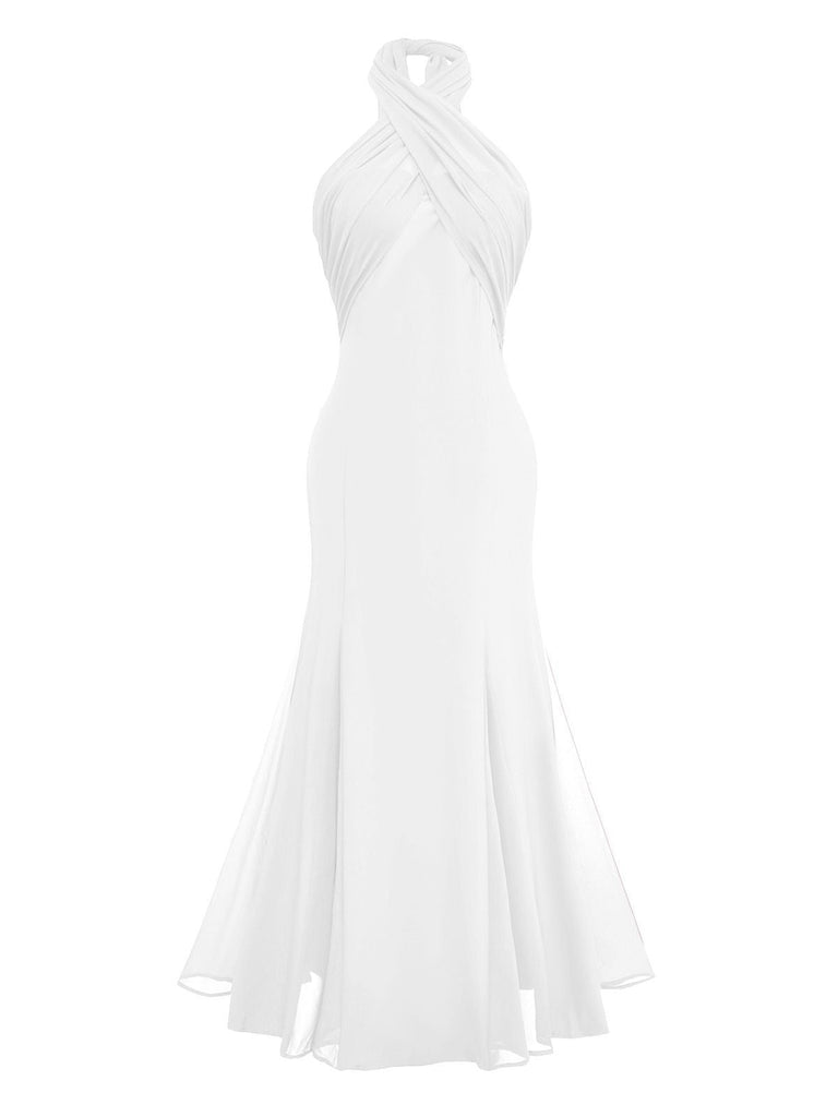 1930er Solide Chiffon Criss Kreuzen Trägerlos Cabrio Kleid