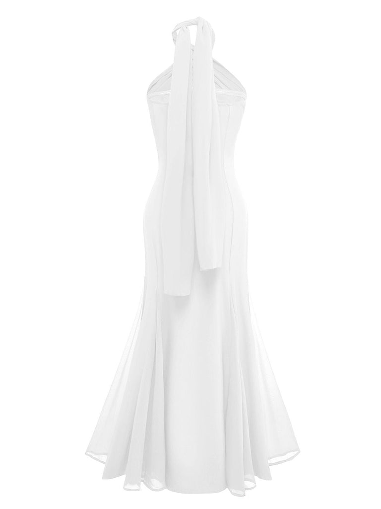 1930er Solide Chiffon Criss Kreuzen Trägerlos Cabrio Kleid