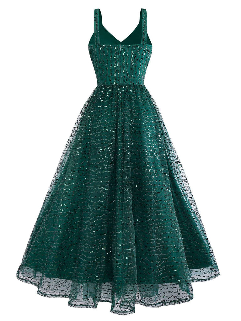 Grün 1930er Verdreht Pailletten Netz Kleid