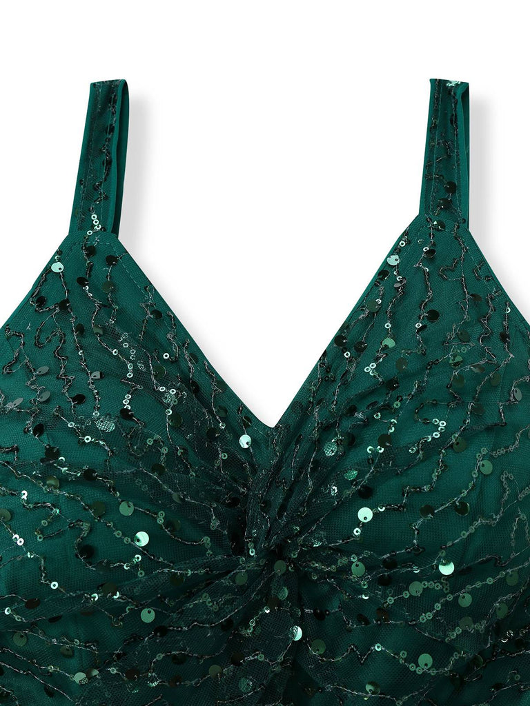 Grün 1930er Verdreht Pailletten Netz Kleid