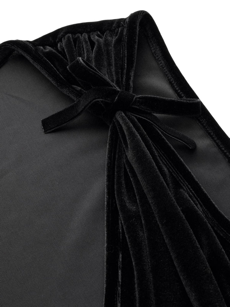 2PCS Schwarz 1950er Netz Top & Samt Jumpsuit