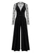 2PCS Schwarz 1950er Netz Top & Samt Jumpsuit