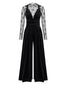2PCS Schwarz 1950er Netz Top & Samt Jumpsuit
