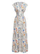 Beige 1950er Blumen V-Ausschnitt Flügelärmel Jumpsuit