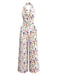 Beige 1950er Halter Blumen Rückenfrei Jumpsuit