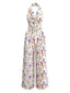 Beige 1950er Halter Blumen Rückenfrei Jumpsuit