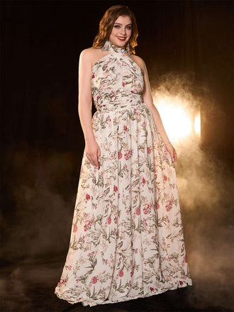 [Übergröße] Multicolor 1930er Rose Kreuzhalfter Maxi Kleid