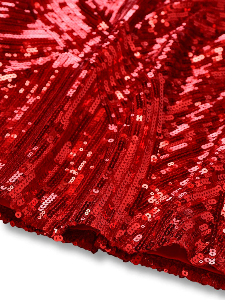 [Vorverkauf] Rot 1960er Kalte Schulter Pailletten Bleistift Kleid