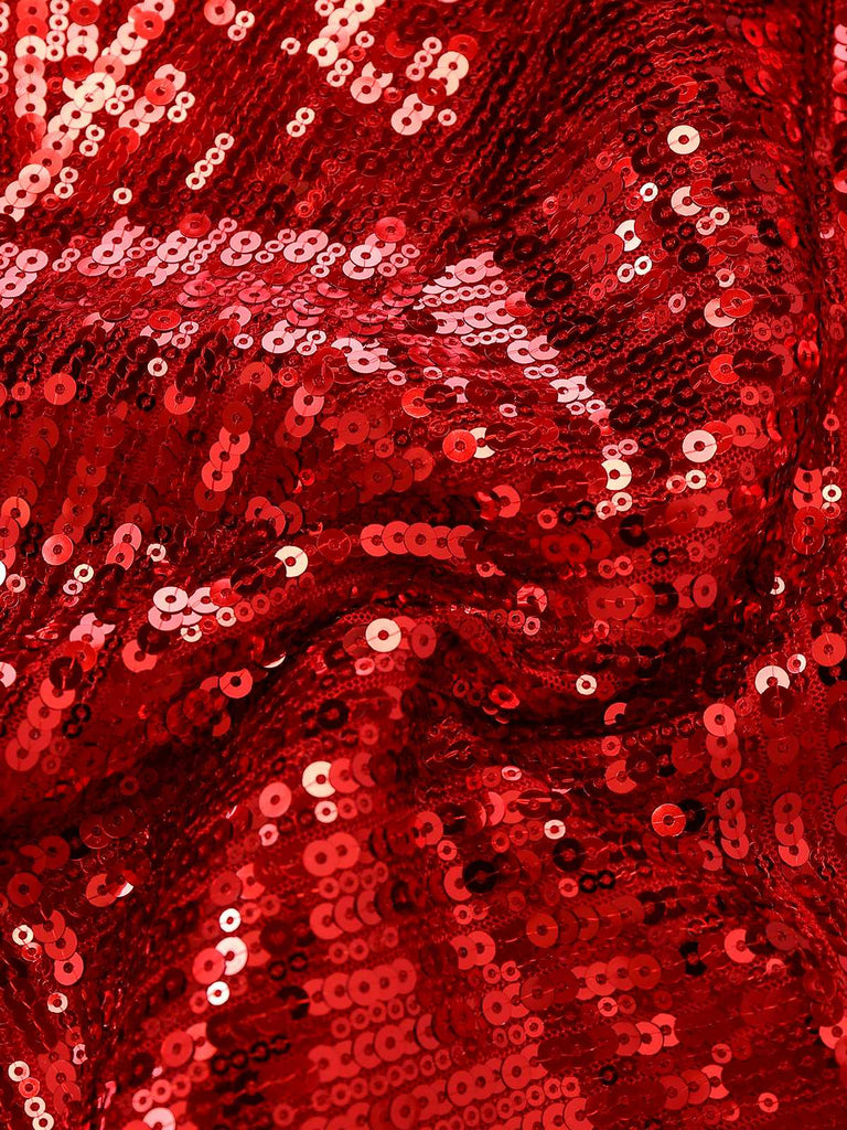 [Vorverkauf] Rot 1960er Kalte Schulter Pailletten Bleistift Kleid