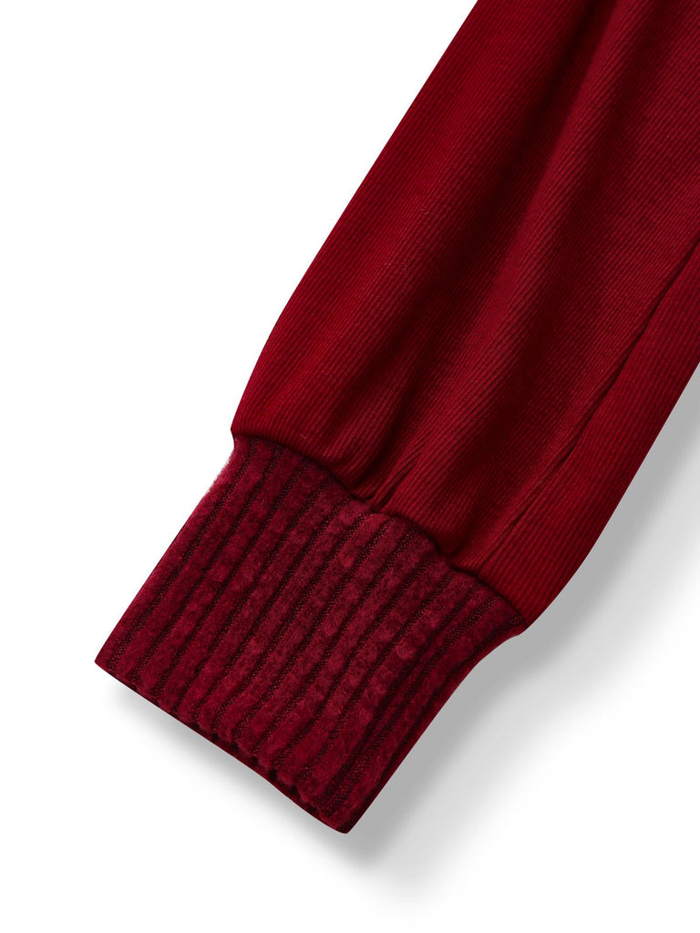 [Vorverkauf] Rot 1960er Schulterfrei Bogen Stricken Laternenärmel Kleid