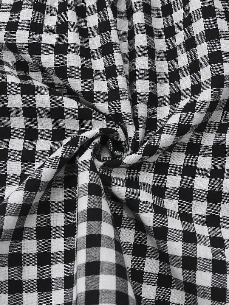 [Vorverkauf] Schwarz 1950er Plaid Patchwork Stickerei Spitze Kleid