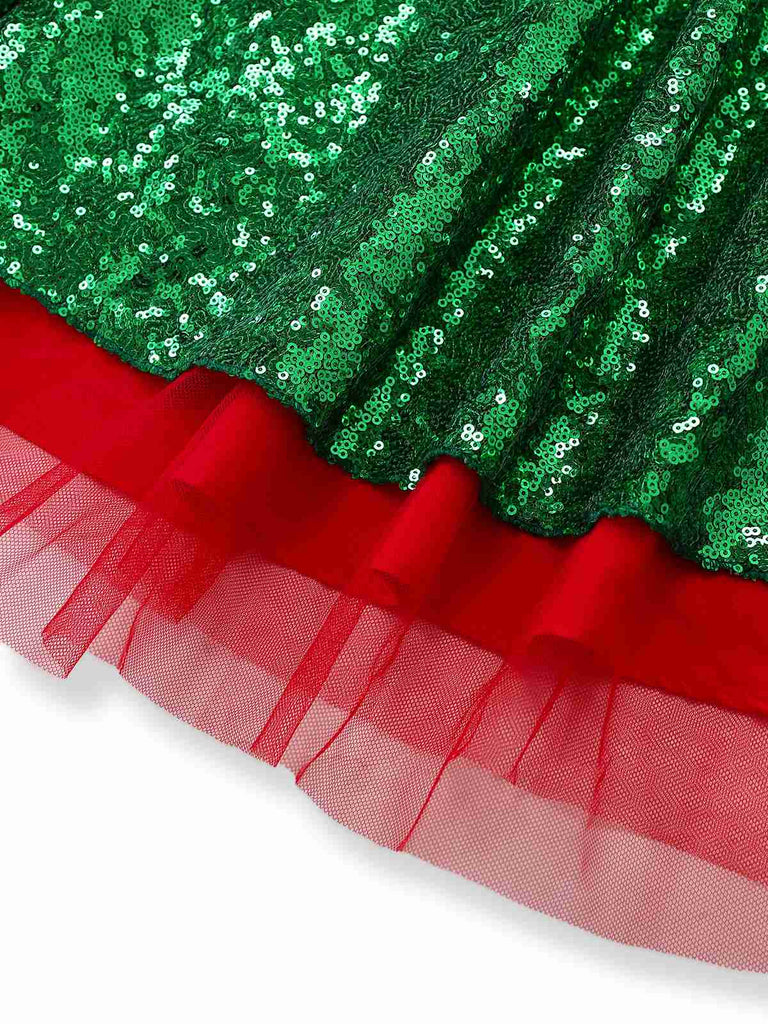 [Vorverkauf] Rot & Grün 1970er Weihnachten Ein-Riemen Netz Kleid