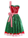 [Vorverkauf] Rot & Grün 1970er Weihnachten Ein-Riemen Netz Kleid