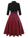 [Vorverkauf] 1950er Weihnachten Plaid Gürtel Kleid Mit Schneeflocke Brosche
