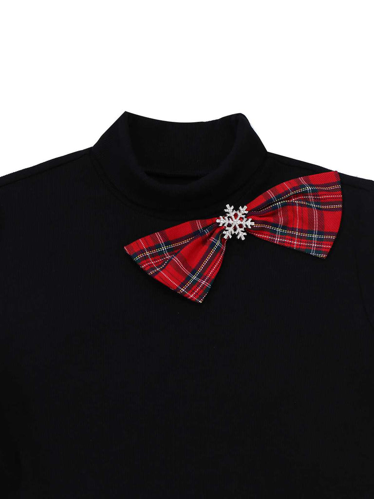 [Vorverkauf] 1950er Weihnachten Plaid Gürtel Kleid Mit Schneeflocke Brosche