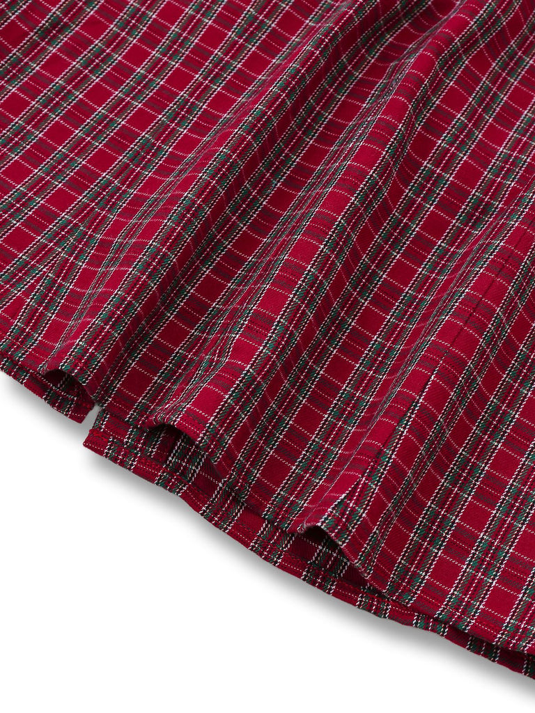 [Vorverkauf] Rot 1970er Rüschen Kragen Plaid Taste Bluse