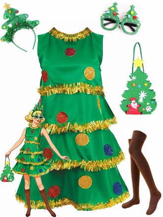 Grün 1960er Weihnachtsbaum Stufen Kleid Set
