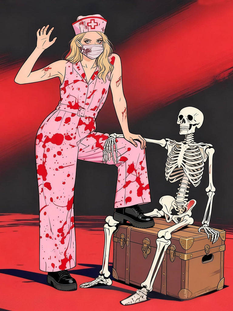 [Vorverkauf] Rosa 1930er Halloween Revers Blut Gürtel Jumpsuit