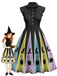 [Vorverkauf] Schwarz 1950er Bogen Halloween Hexe Trank Swing Kleid