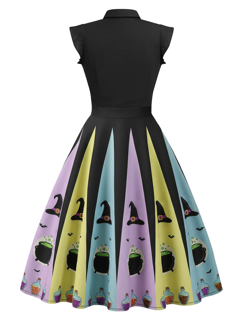 [Vorverkauf] Schwarz 1950er Bogen Halloween Hexe Trank Swing Kleid